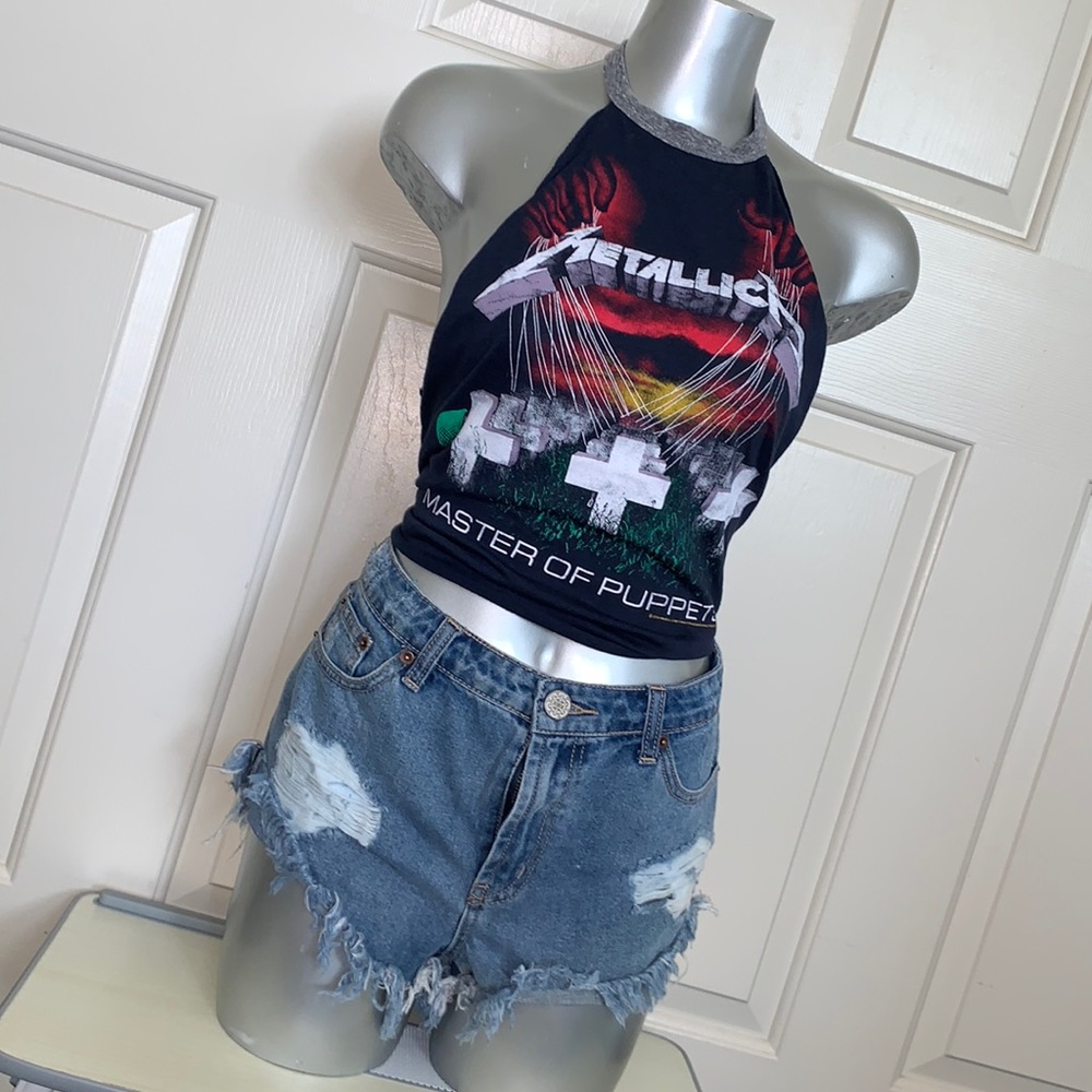 Metallica halter tie open back top t shirt